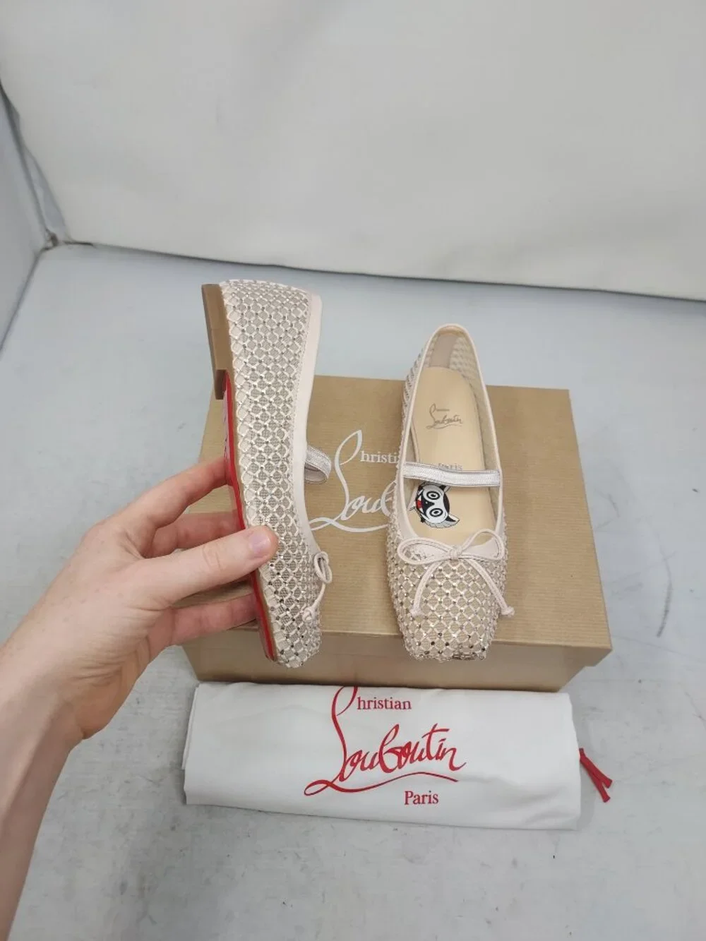 Christian Louboutin Kids Mesh Pink Crystal Baballet Flat Shoe